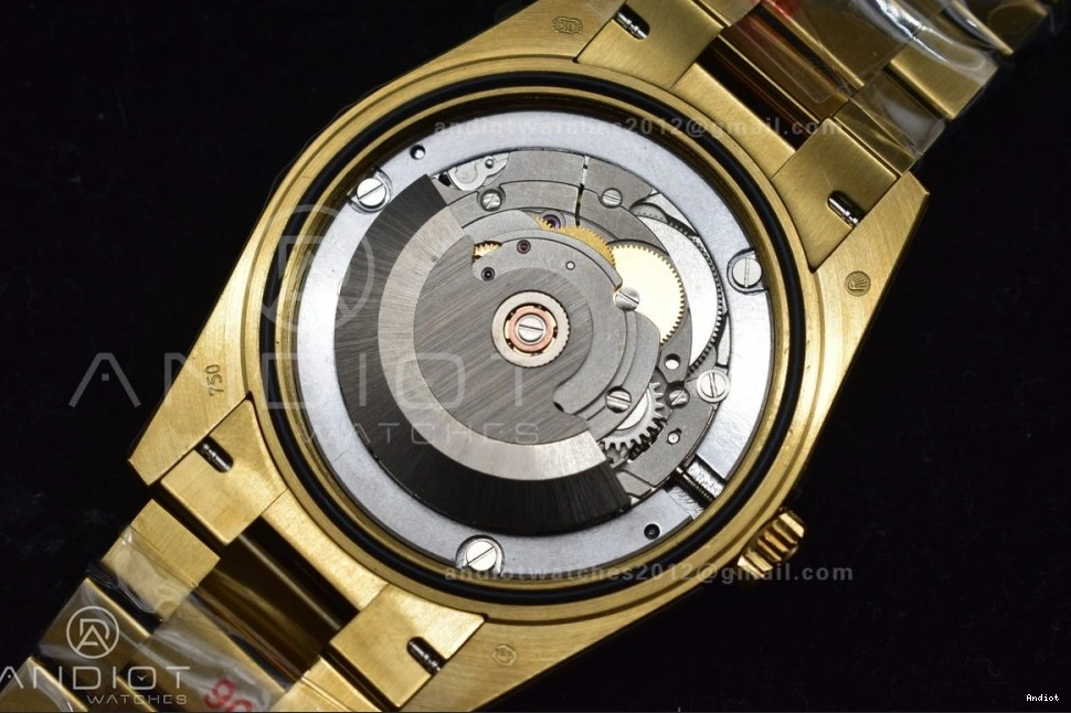 Plated Markers A2836 Crystal 904L Black Dial 40 GMF Bracelet President On YG DayDate Steel V2 0123